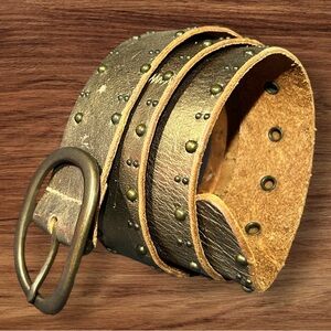 FOSSIL Leather Studded Belt Bronze Metallic Finish